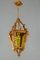 Hand Carved Wood and Yellow Glass One-Light Lantern 13