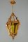 Hand Carved Wood and Yellow Glass One-Light Lantern, Image 13