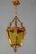 Hand Carved Wood and Yellow Glass One-Light Lantern 10