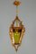 Hand Carved Wood and Yellow Glass One-Light Lantern 11