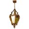 Hand Carved Wood and Yellow Glass One-Light Lantern, Image 1