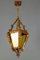 Hand Carved Wood and Yellow Glass One-Light Lantern 12