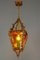 Hand Carved Wood and Yellow Glass One-Light Lantern 3
