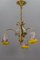 French Art Nouveau Brass and Glass Three-Light Chandelier from Noverdy 4