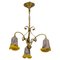French Art Nouveau Brass and Glass Three-Light Chandelier from Noverdy, Image 1