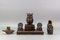 Inkwell Desk Set with Owl Figures in Hand-Carved Wood, 1930s, Set of 3 3