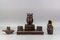 Inkwell Desk Set with Owl Figures in Hand-Carved Wood, 1930s, Set of 3 2