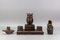 Inkwell Desk Set with Owl Figures in Hand-Carved Wood, 1930s, Set of 3, Image 2