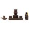 Inkwell Desk Set with Owl Figures in Hand-Carved Wood, 1930s, Set of 3 1