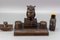 Tintenfass Schreibtisch Set mit Eulen Figuren aus handgeschnitztem Holz, 1930er, 3er Set 14