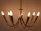 Lámpara colgante Sputnik alemana Mid-Century con siete llamas, años 50, Imagen 4