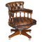 Traditional Cigar Brown Leather & Oak Chesterfield Captains Armchair 1
