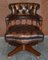 Traditional Cigar Brown Leather & Oak Chesterfield Captains Armchair 2