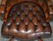 Traditional Cigar Brown Leather & Oak Chesterfield Captains Armchair, Image 9