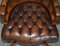 Traditioneller Cigar Brown Leder & Eiche Chesterfield Captains Sessel 9