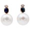 Blue Sapphire Diamond Baroque Pearl 14 Karat Rose Gold Stud Earrings 1