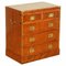 Vintage Yew Wood Burr Military Campaign Chest of Drawers 1