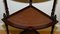 Victorian Style Hardwood & Brown Leather Inlaid Corner Whatnot Table, Image 5