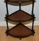 Victorian Style Hardwood & Brown Leather Inlaid Corner Whatnot Table, Image 3