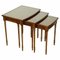 Tables Gigognes Vintage en Bois Marron avec Plateau en Verre sur Pieds en Roseau 1