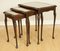 Hardwood Nest of Tables with Queen Anne Style Legs and Brown Embossed Leather Top 5