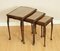 Hardwood Nest of Tables with Queen Anne Style Legs and Brown Embossed Leather Top, Image 2