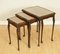 Hardwood Nest of Tables with Queen Anne Style Legs and Brown Embossed Leather Top 4