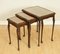 Hardwood Nest of Tables with Queen Anne Style Legs and Brown Embossed Leather Top, Image 4