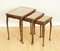 Hardwood Nest of Tables with Queen Anne Style Legs and Brown Embossed Leather Top, Image 1