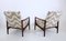 Mid-Century Wood and Patterned Beige & White Fabric Armchairs, Italy, Set of 2 3