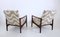 Mid-Century Wood and Patterned Beige & White Fabric Armchairs, Italy, Set of 2, Image 3