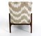 Mid-Century Wood and Patterned Beige & White Fabric Armchairs, Italy, Set of 2 5