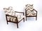 Mid-Century Wood and Patterned Beige & White Fabric Armchairs, Italy, Set of 2 2