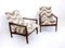 Mid-Century Wood and Patterned Beige & White Fabric Armchairs, Italy, Set of 2, Image 2