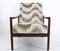 Mid-Century Wood and Patterned Beige & White Fabric Armchairs, Italy, Set of 2 4