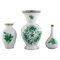 Grüne Vintage Chinesische Vintage Vasen aus handbemaltem Porzellan von Herend, 3er Set 1