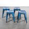 French Bright Blue Tolix Metal Cafe Dining Stools, 1950s, Set of 4 3