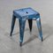 French Bright Blue Tolix Metal Cafe Dining Stools, 1950s, Set of 4 1