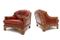 Red Leather & Bamboo Club Chairs, 1960s, Set of 2 1