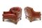 Red Leather & Bamboo Club Chairs, 1960s, Set of 2, Image 1