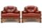 Club chair in pelle rossa e bamboo, anni '60, set di 2, Immagine 3