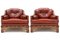 Fauteuils Club en Bamboo et Cuir Rouge, 1960s, Set de 2 3