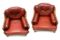 Club chair in pelle rossa e bamboo, anni '60, set di 2, Immagine 4