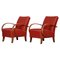 Red Art Deco Beech Armchairs, 1930s 1