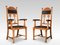 Art Nouveau Oak High Back Armchairs, Set of 2 1