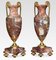 Late 19th Century French Rouge Marble Glass Clock and Urns, Set of 3 2
