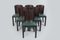 French Art Deco Green Leather & Macassar Chairs, Set of 6 1