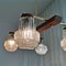 Large Portuguese Rustic Wood and Glass 4-Light Ceiling Lamp Chandelier, 1960s 11