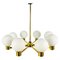 Mid-Century 8-Arm Brass and Opaline Glass Chandelier, 1960s, Image 1