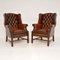 Antique Leather Wing Back Armchairs, Set of 2, Image 1